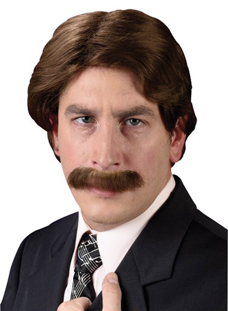 Cheesy 80's Ron Burgundy Anchorman Wig & Moustache Costume Accessory