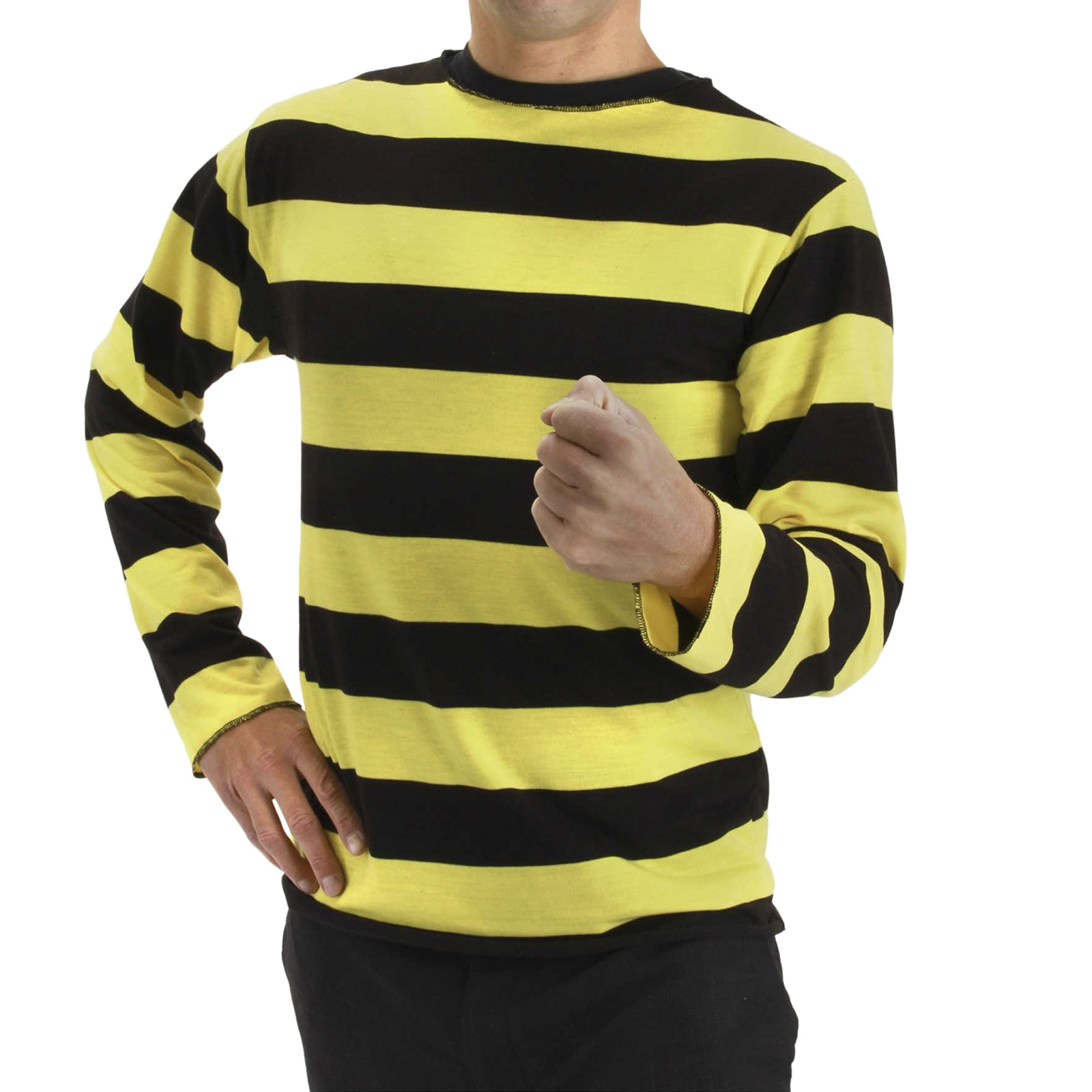 Long Sleeve Rugby Stripe Striped Shirt Black Yellow BEE Costume Odlaw Men's S/M | eBay