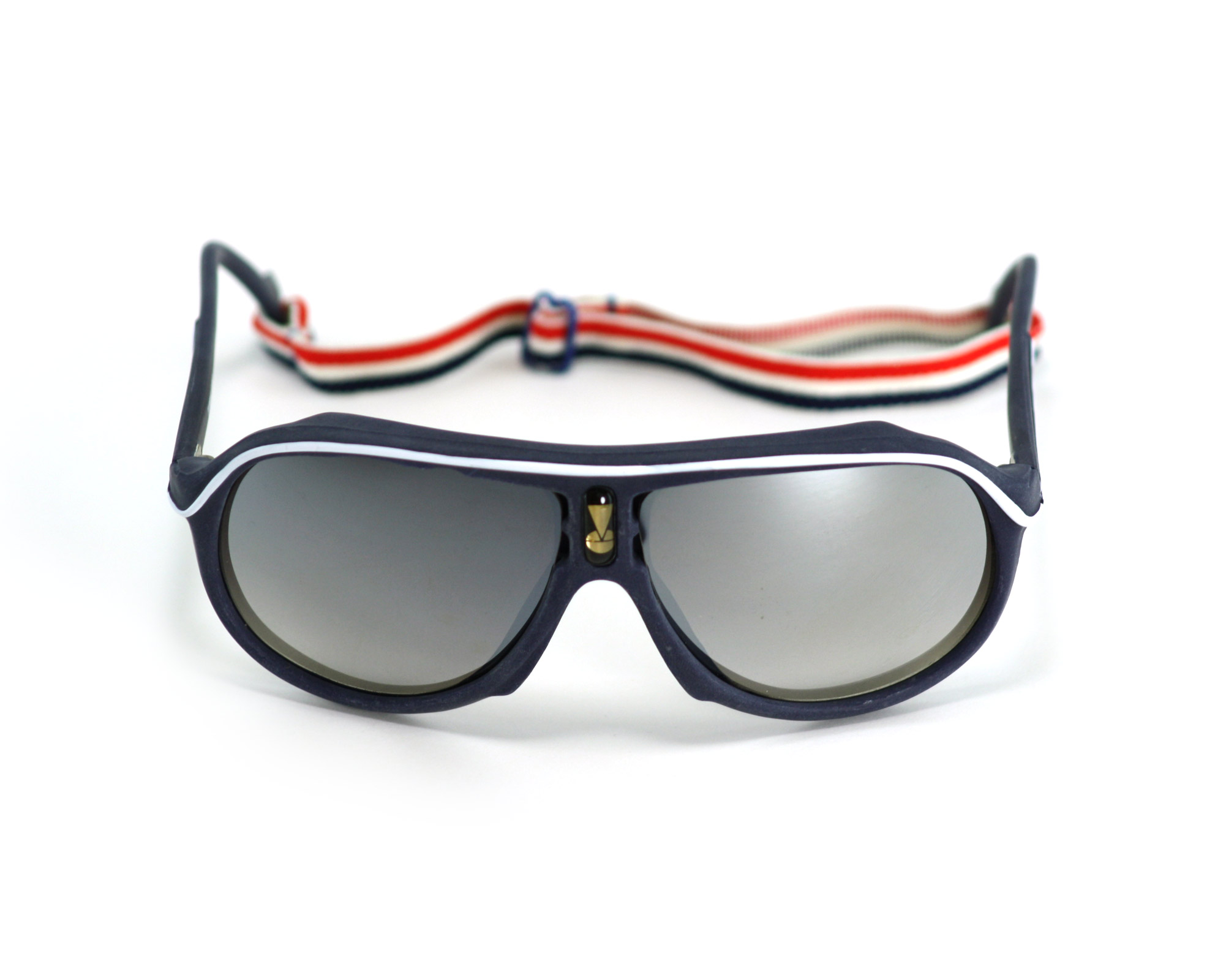 70's Vintage Ski Style Mirrored Sunglasses with Sunglasses Strap Blue