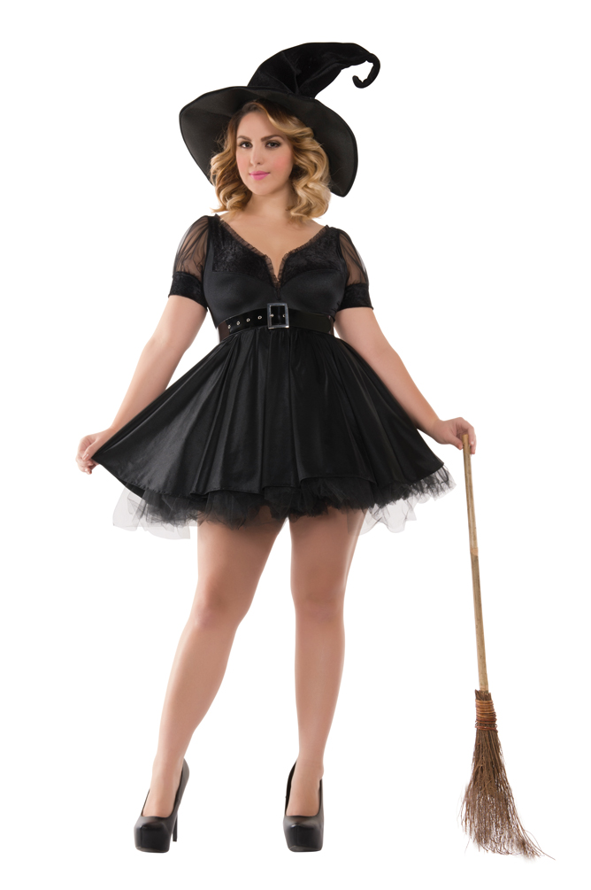 1950s Bewitching Pin Up Witch Sexy Womens Costume Dress Hat Plus Size