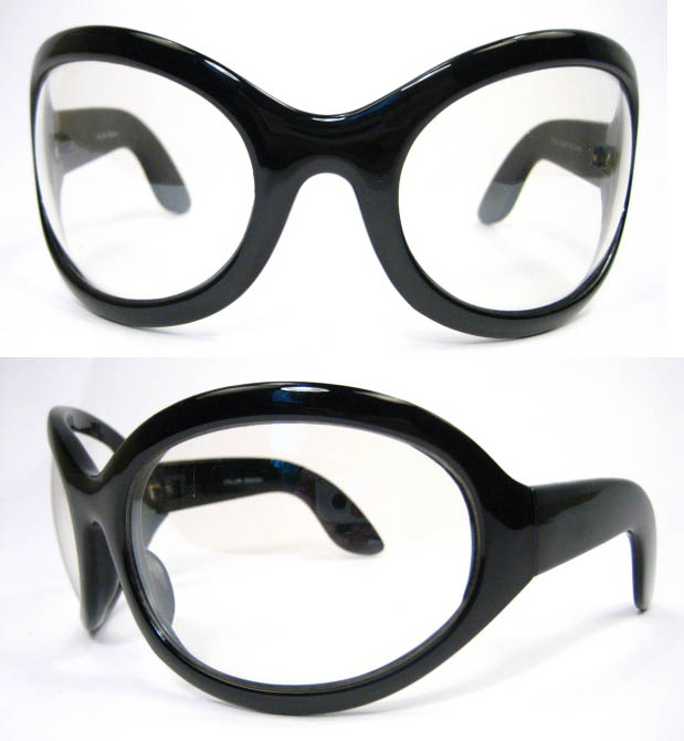 Big Gothic Goth Industrial Bono Bugeye Bug Eye Wrap Sunglasses Black Clear Lens