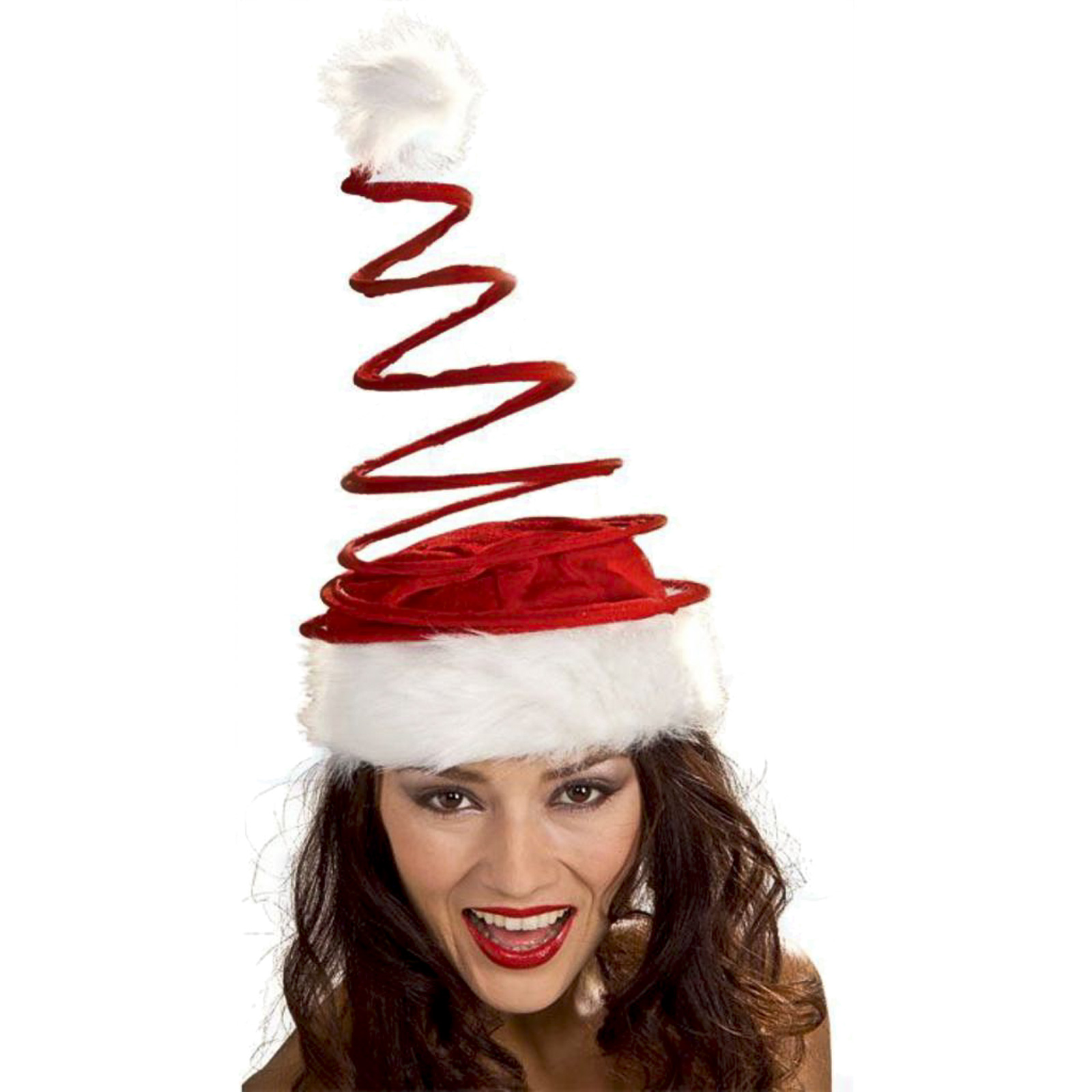 Unisex Coil Spiral Santa Hat Standard Adult Red White Springy Funny Costume | eBay