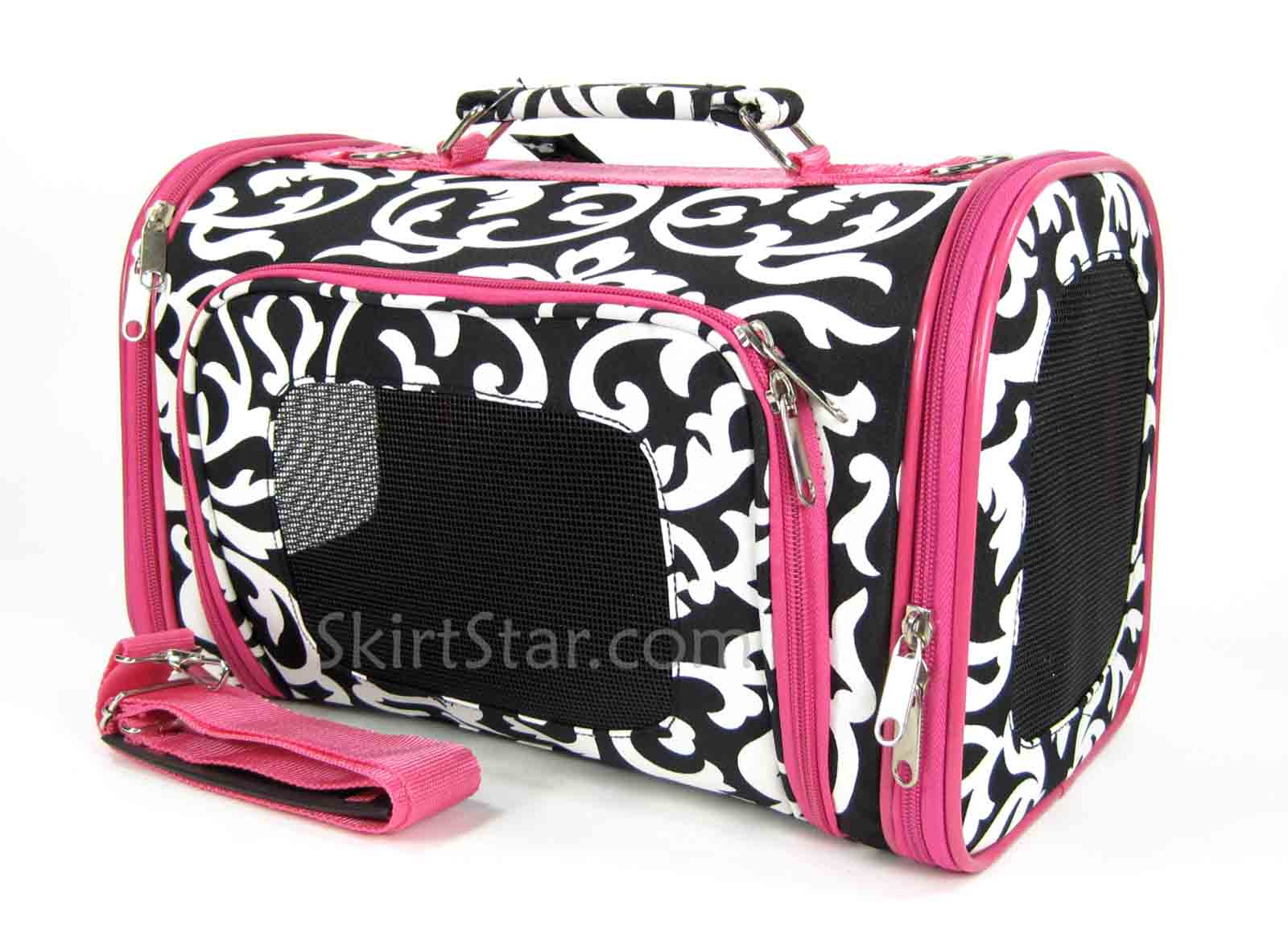 S/M DOG CARRIER bag CAT Damask black pink pet TRAVEL puppy Small