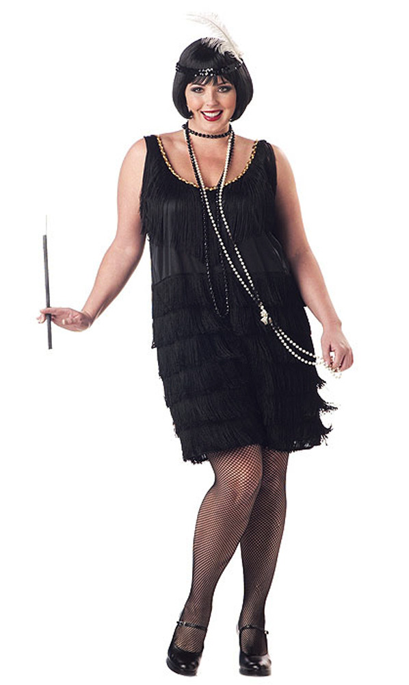 1920s Jazz Time Flapper Womens Costume Dress Black Plus Size 1x 2x 3x 2912