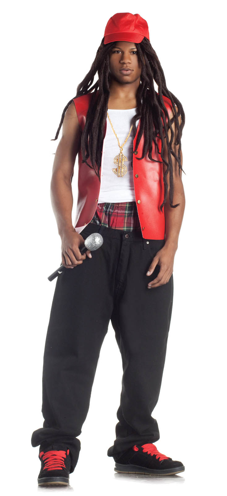 Rapper Costume Gangsta Lil John Wayne Vest Bling Dreadlock Wig Mens Teen S M L 9676