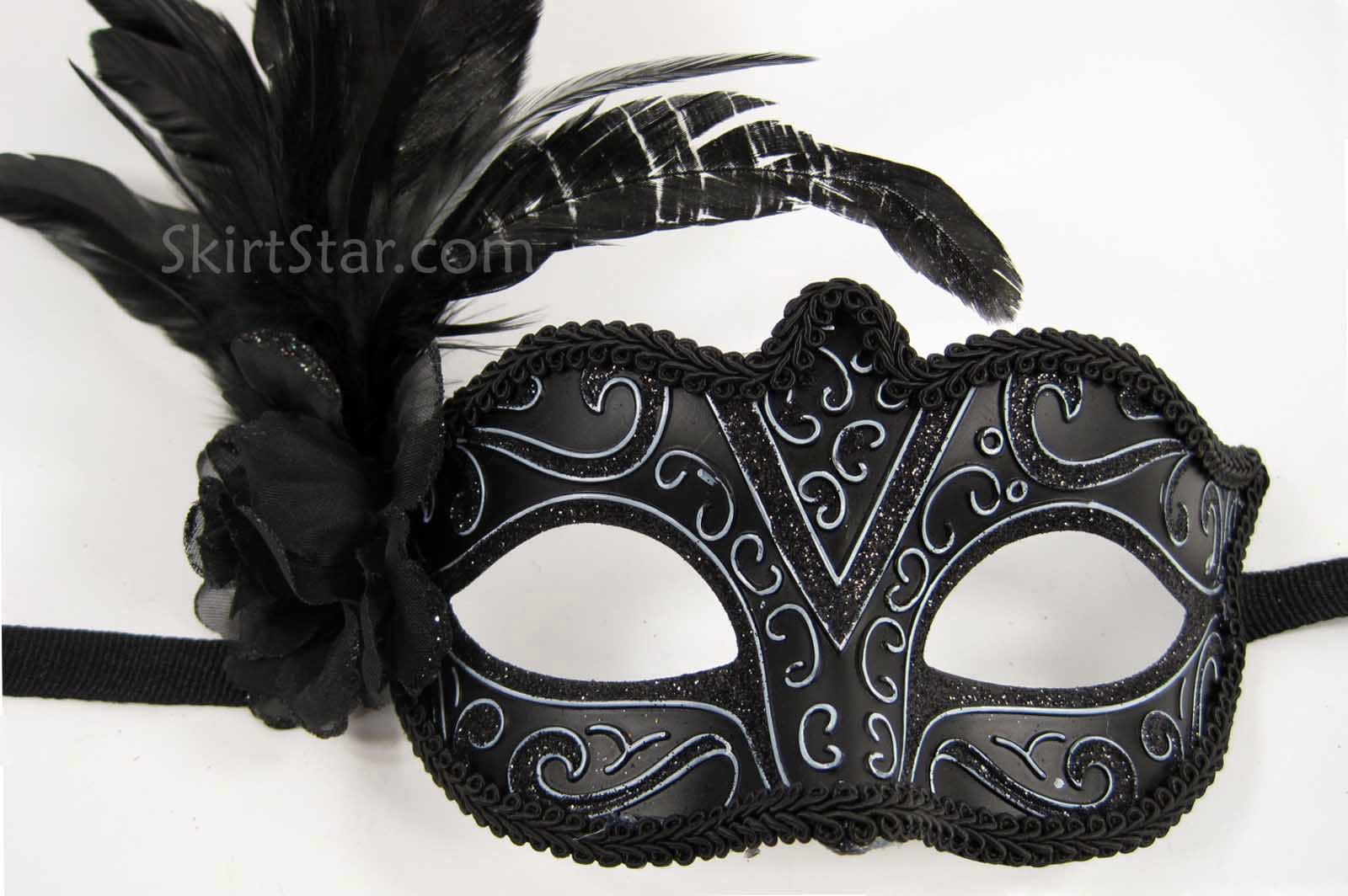 VENETIAN MASK Burlesque Costume Masquerade Feathers Carnivale Black ...