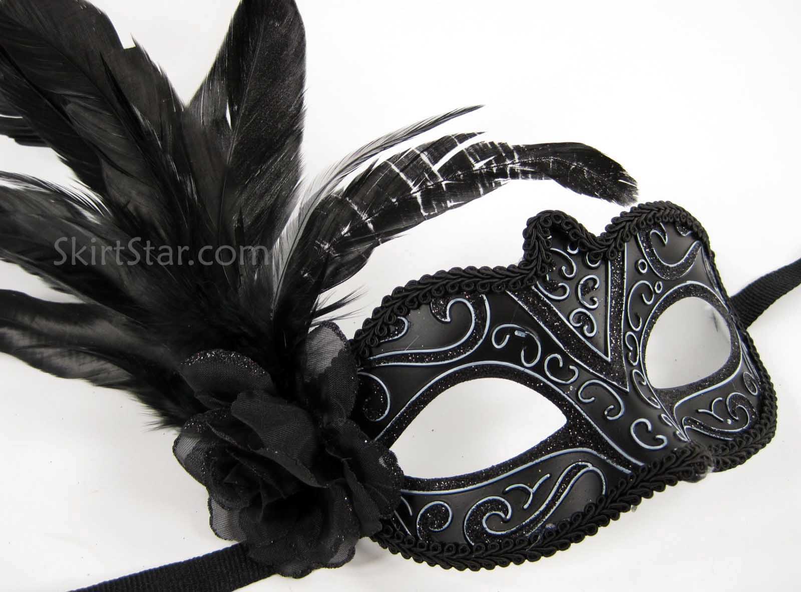 MASK Burlesque Costume Masquerade Feathers Carnivale Black