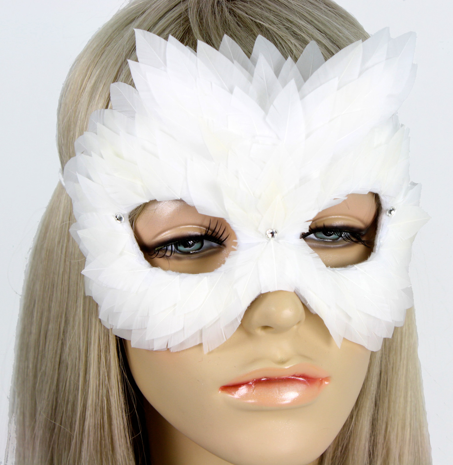 USA Handmade Masquerade White Feather Mask Freya Huntsman Costume New