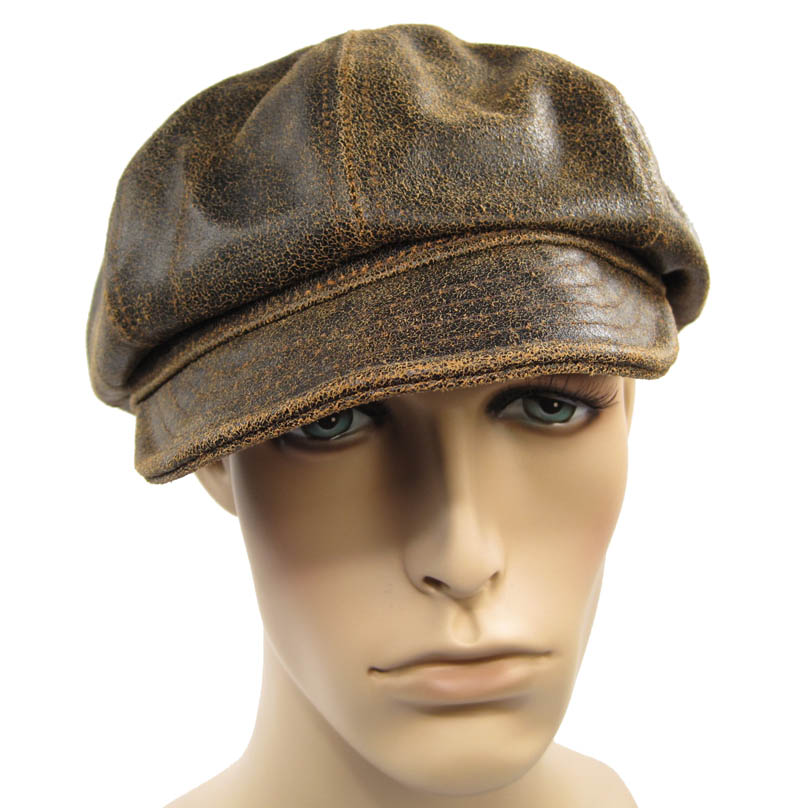 LEATHER Steampunk IVY Driver Newsboy HAT Brown eBay