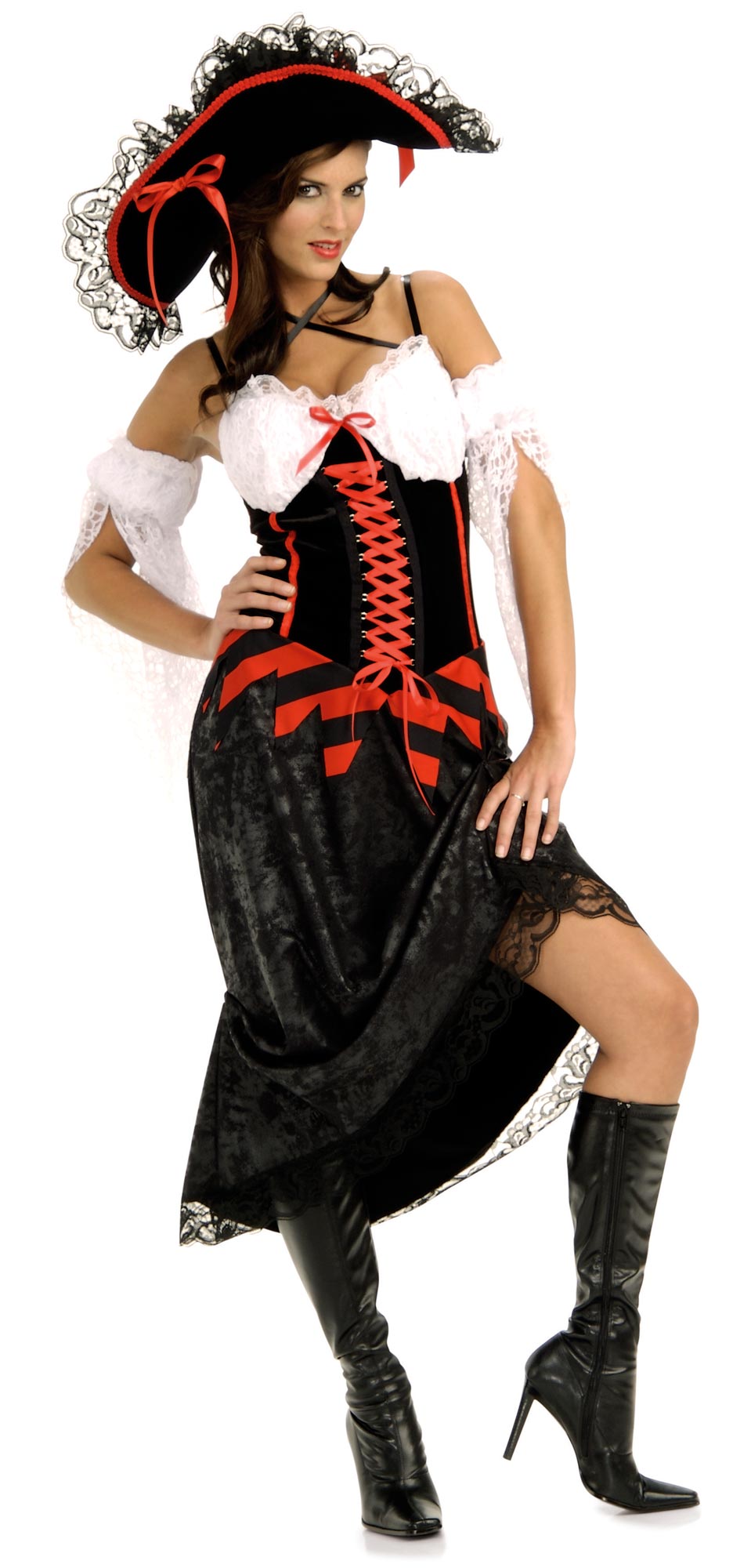 Sexy Pirate Wench Dress Costume Womens Black Red Striped Adult Corset S 1956