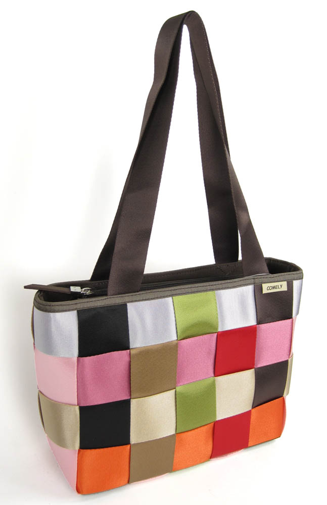 SEATBELT MULTI COLORED checkered PURSE hand bag tote brown pink orange red purpl | eBay