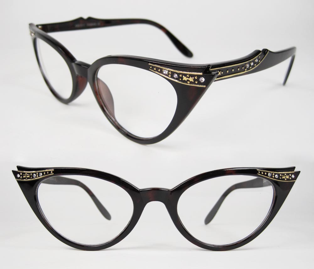 50 S Rhinestone Cat Eye Vintage Style Glasses Tortoise Clear Lenses Ebay