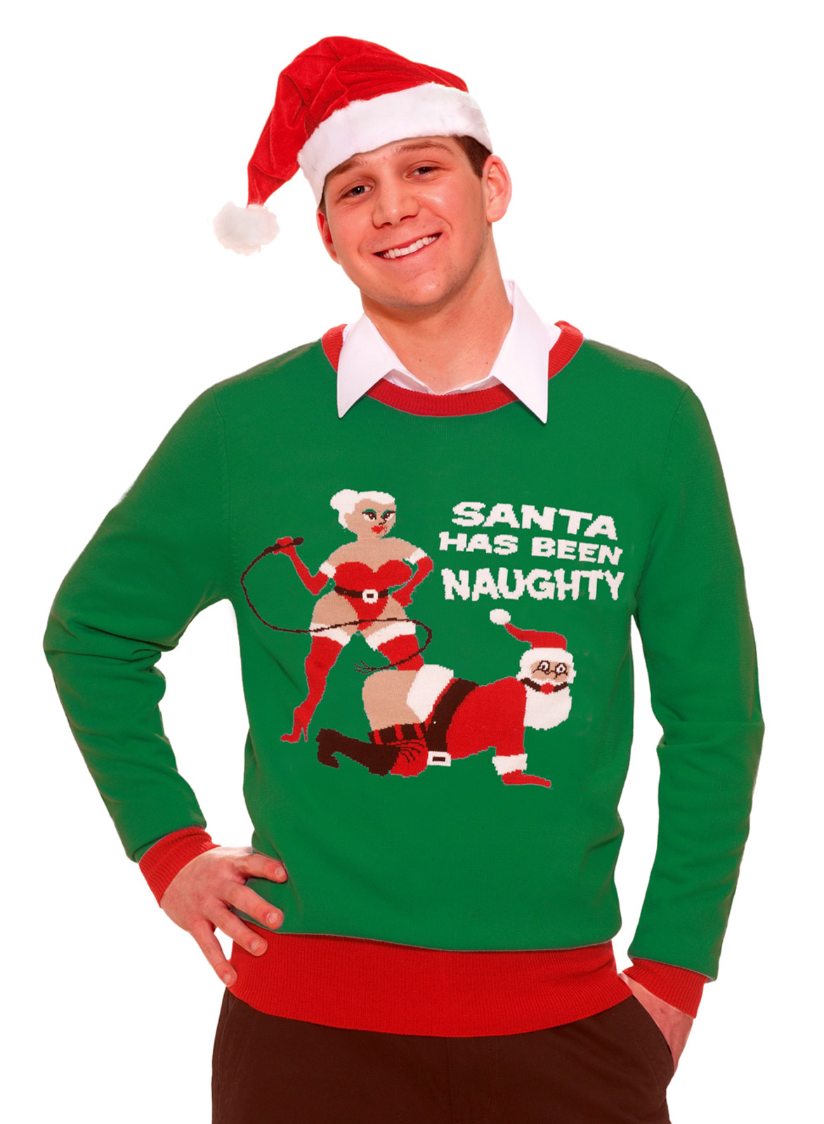 Ugly Christmas Holiday Sweater Funny Naughty Santa Green Adult Costume M L Xl Ebay