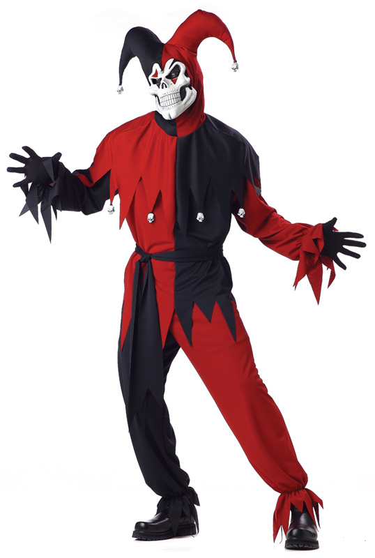 EVIL Court JESTER Renaissance RED Harlequin Costume Men M L XL