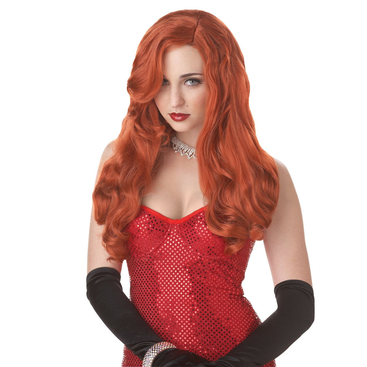 Womens Hot Jessica Rabbit Long Sexy Costume Red Wig