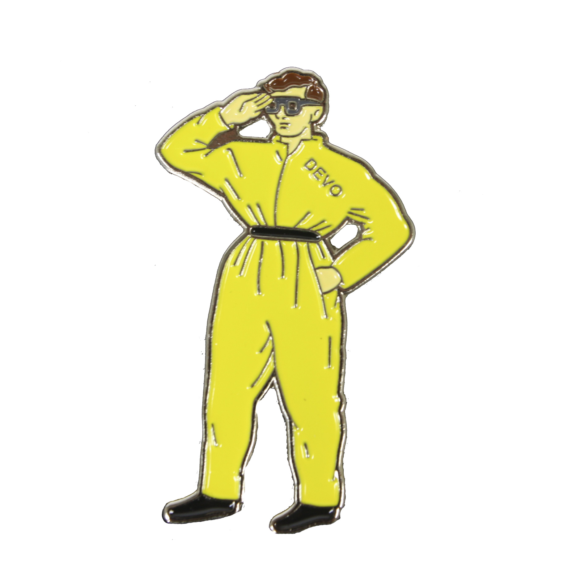  Devo  Enamel Pin Yellow Jumpsuit  Salute 80 s Band Metal 