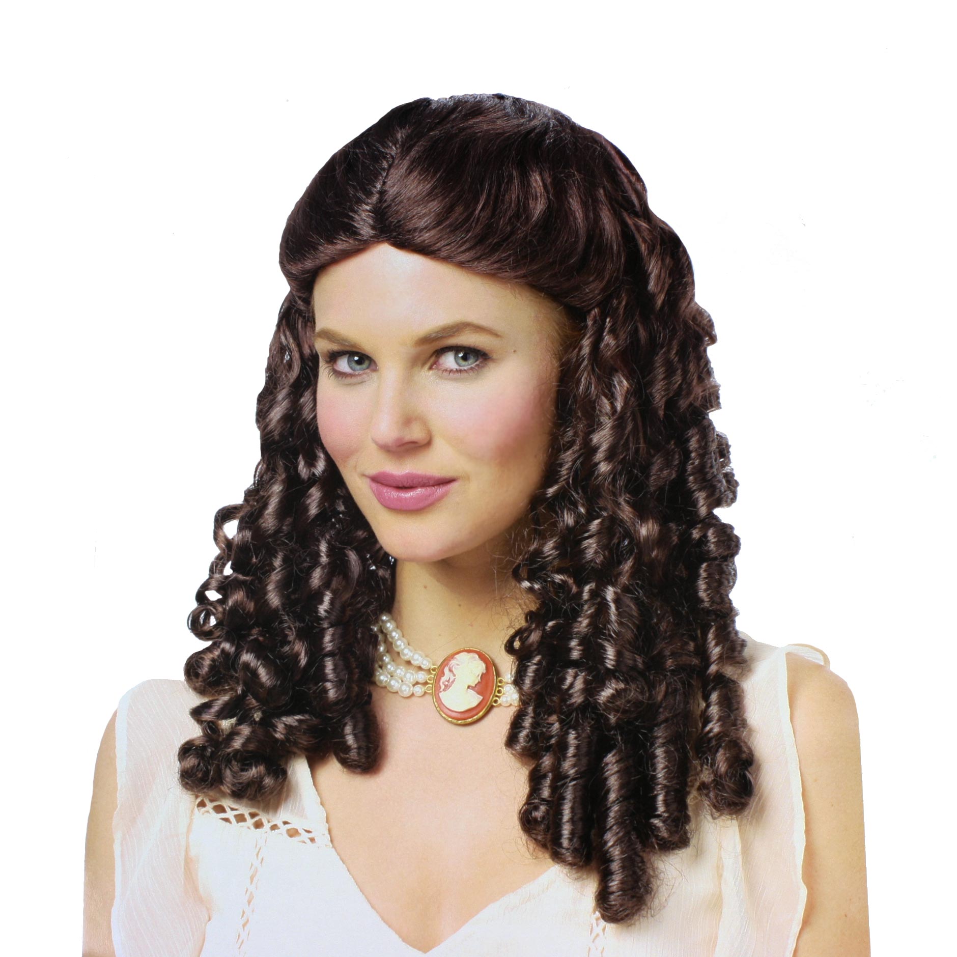 Island Girl Wig Curly Curls Brown Dress Up Halloween Adult Costume Accessory
