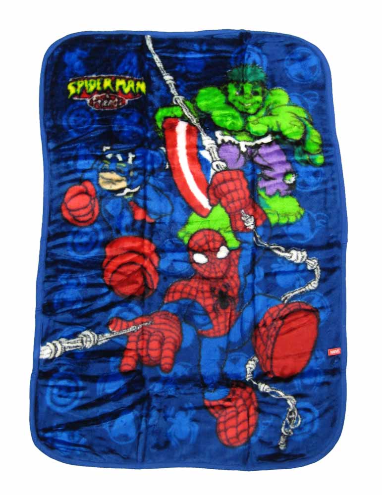 Spiderman and Friends blanket throw PLUSH MARVEL HULK Captain AMERICA ...