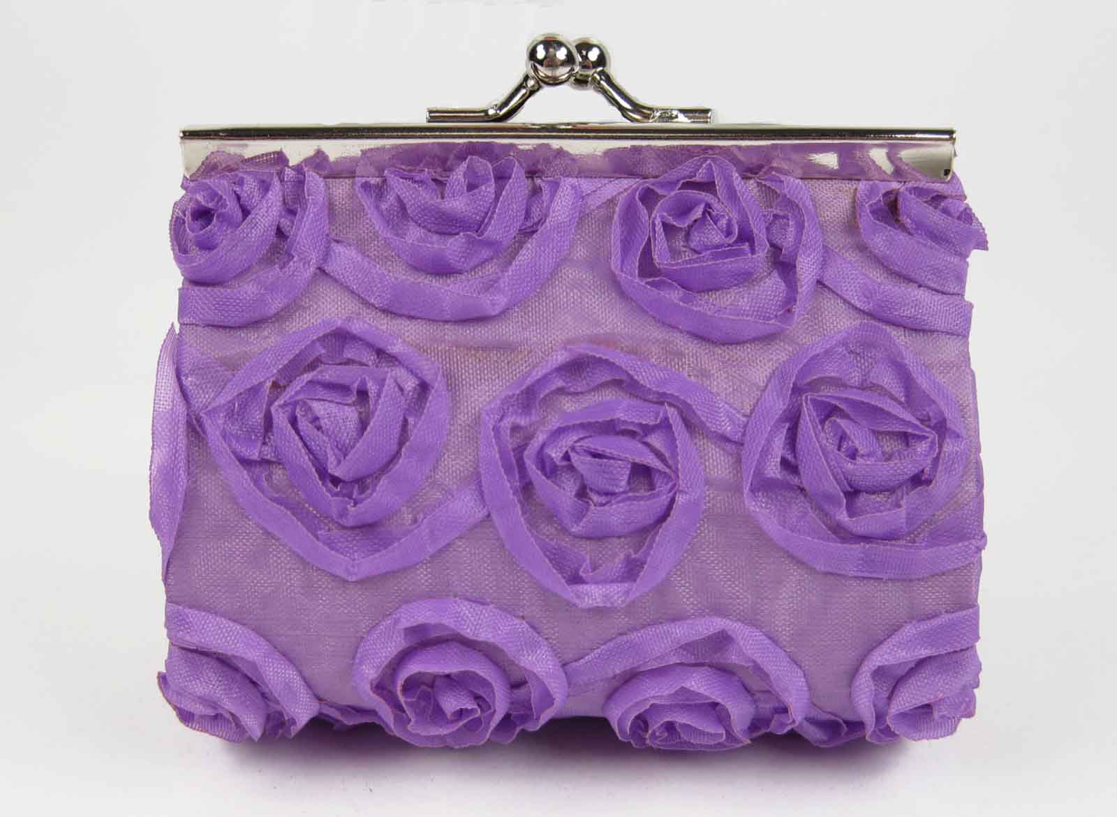 Floral Flower Coin Purse Kisslock Purple Lilac Women Change Small Gift Stocking