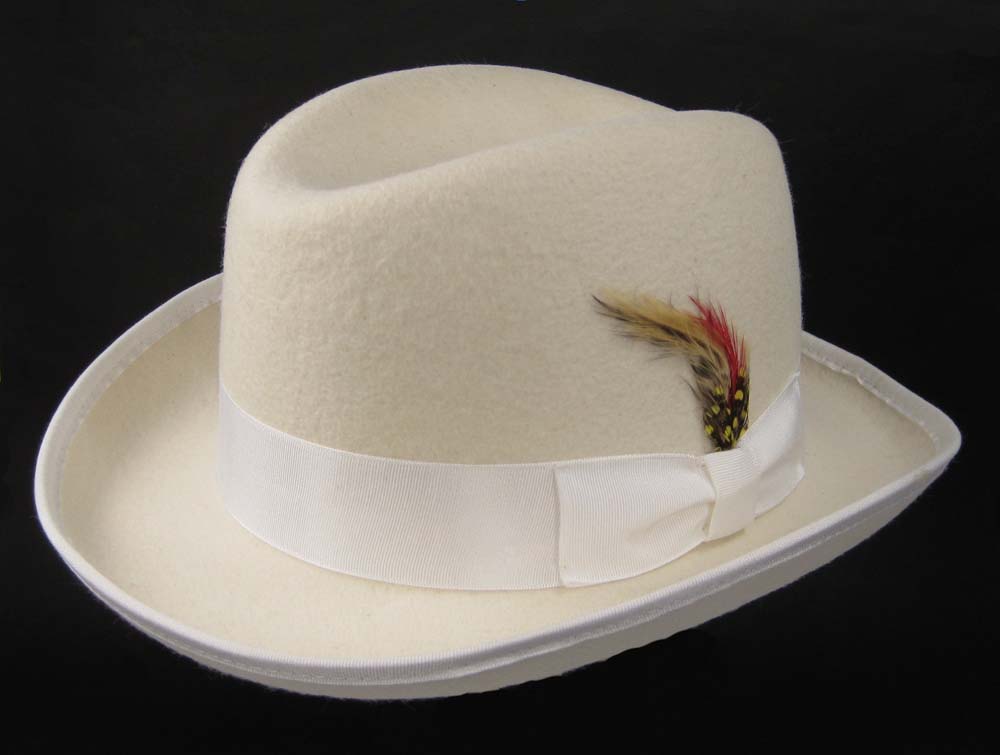 GODFATHER FEDORA 1930’s Feather Gangster PIMP MOB Hat Ivory White M L