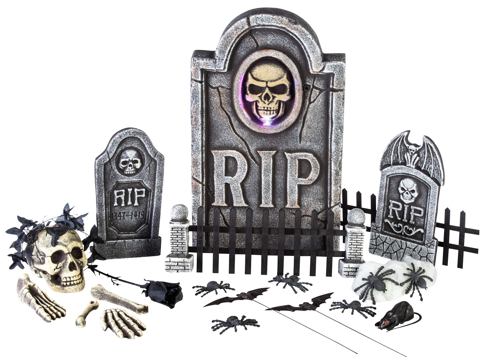 24 Piece KIT Tombstone GRAVEYARD RIP Skull Huanted Halloween Decoration ...