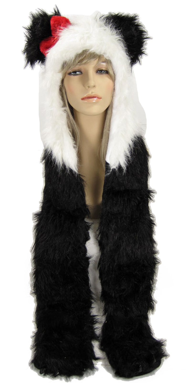 Faux Fur HOOD Ears PANDA BEAR animal with BOW long arms TEEN Hat | eBay