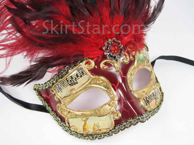 VENETIAN half MASK masquerade red feather renaissance fair NEW ART 