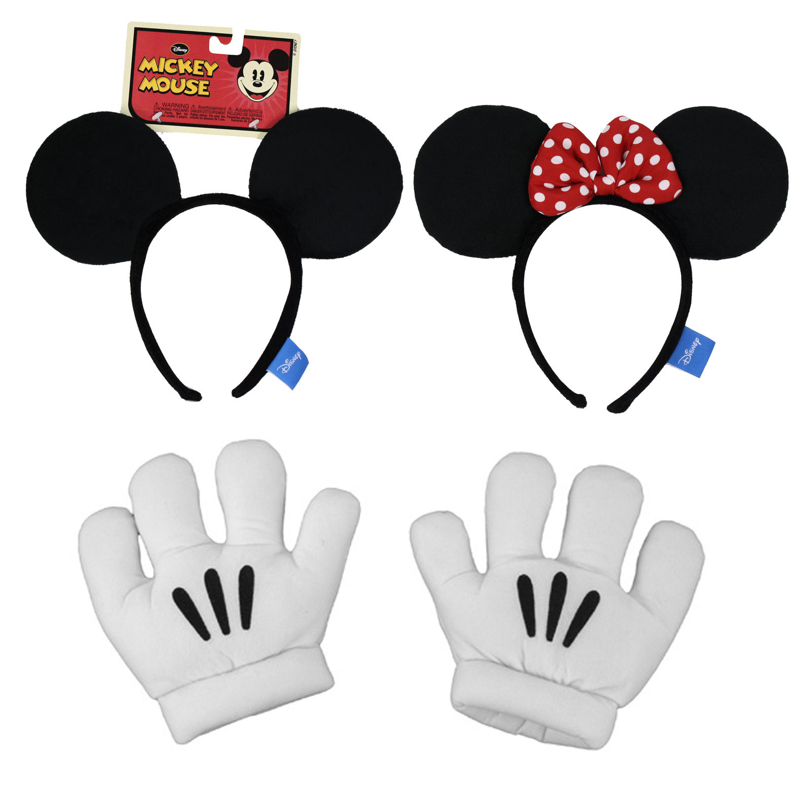 Disney Mickey Minnie Mouse Ears Gloves Headband Unisex Costume Set