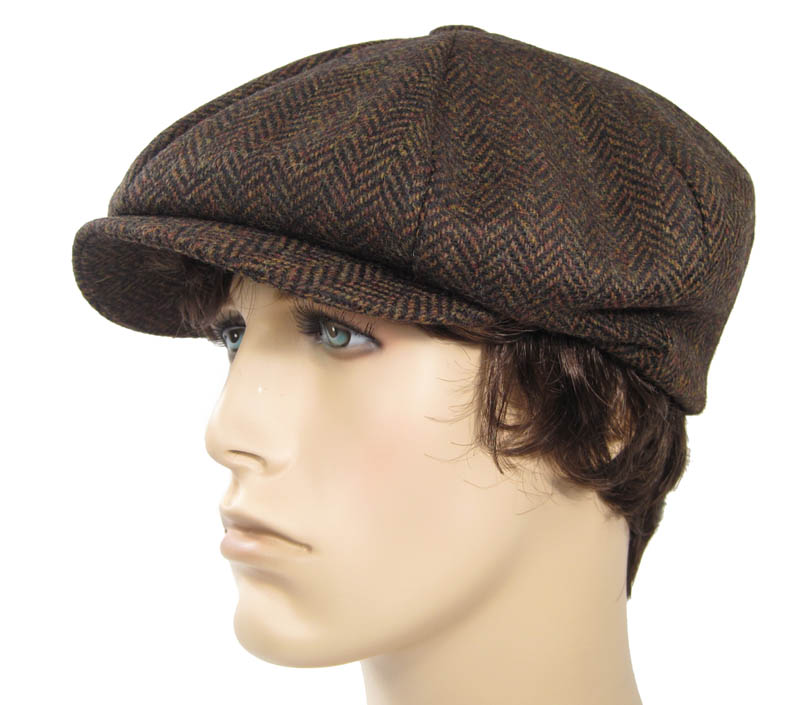 Panel NEWSBOY HERRINGBONE Steampunk WOOL BROWN Hat  