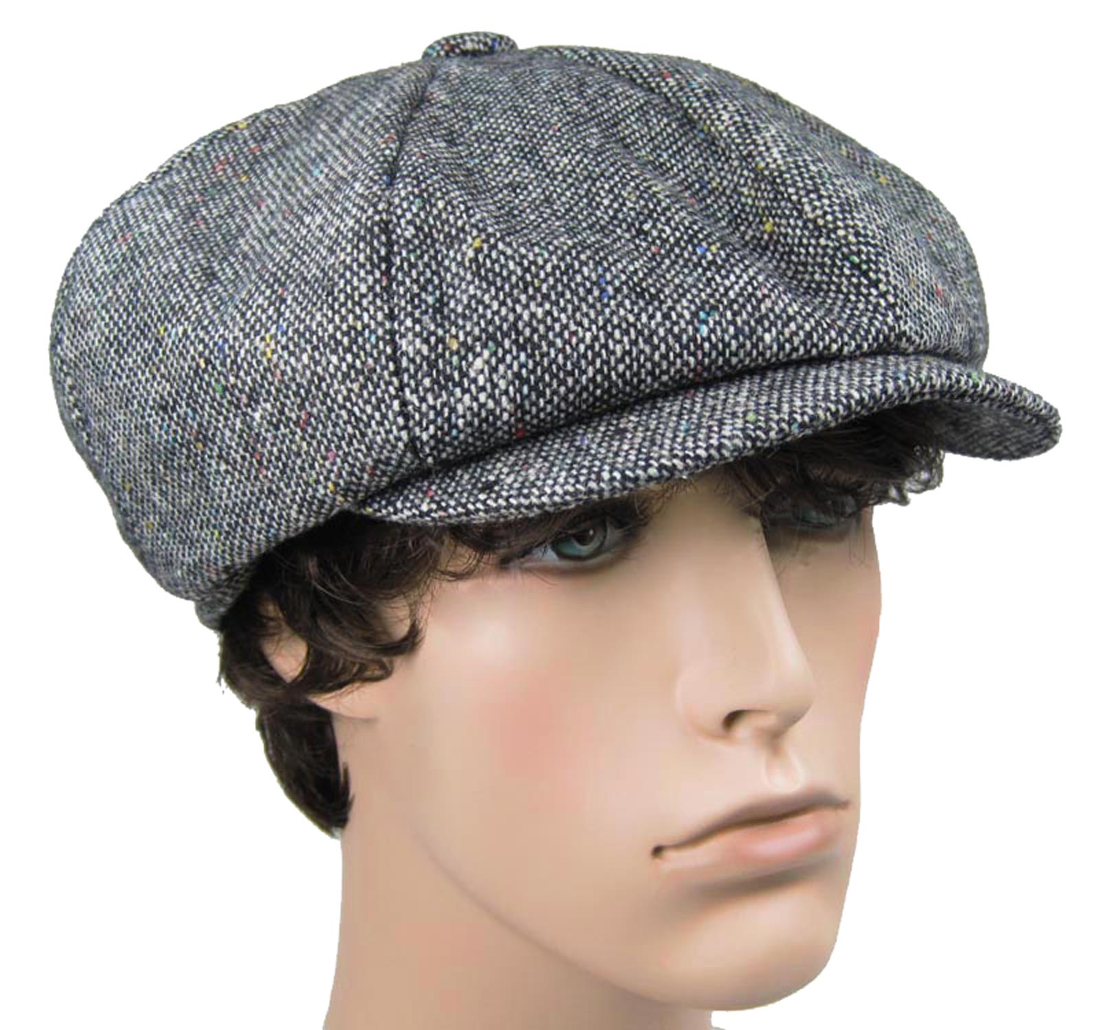 8 Panel NEWSBOY Steampunk rockabilly TWEED Hat Gray ** MADE IN THE USA ...