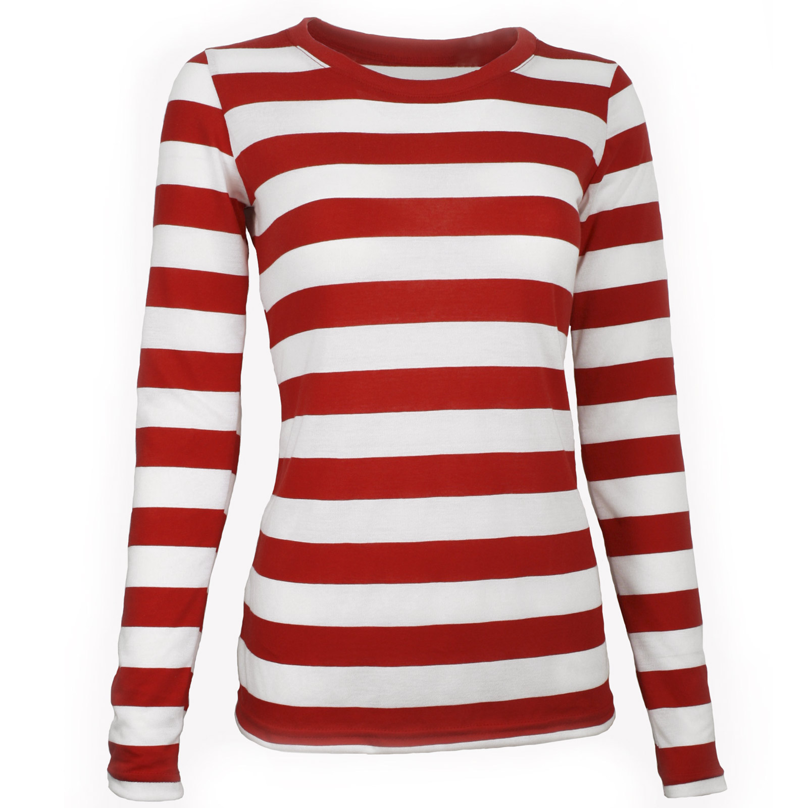 Long Sleeve Stripe Striped Shirt RED White Waldo Women's XS S M L XL ...