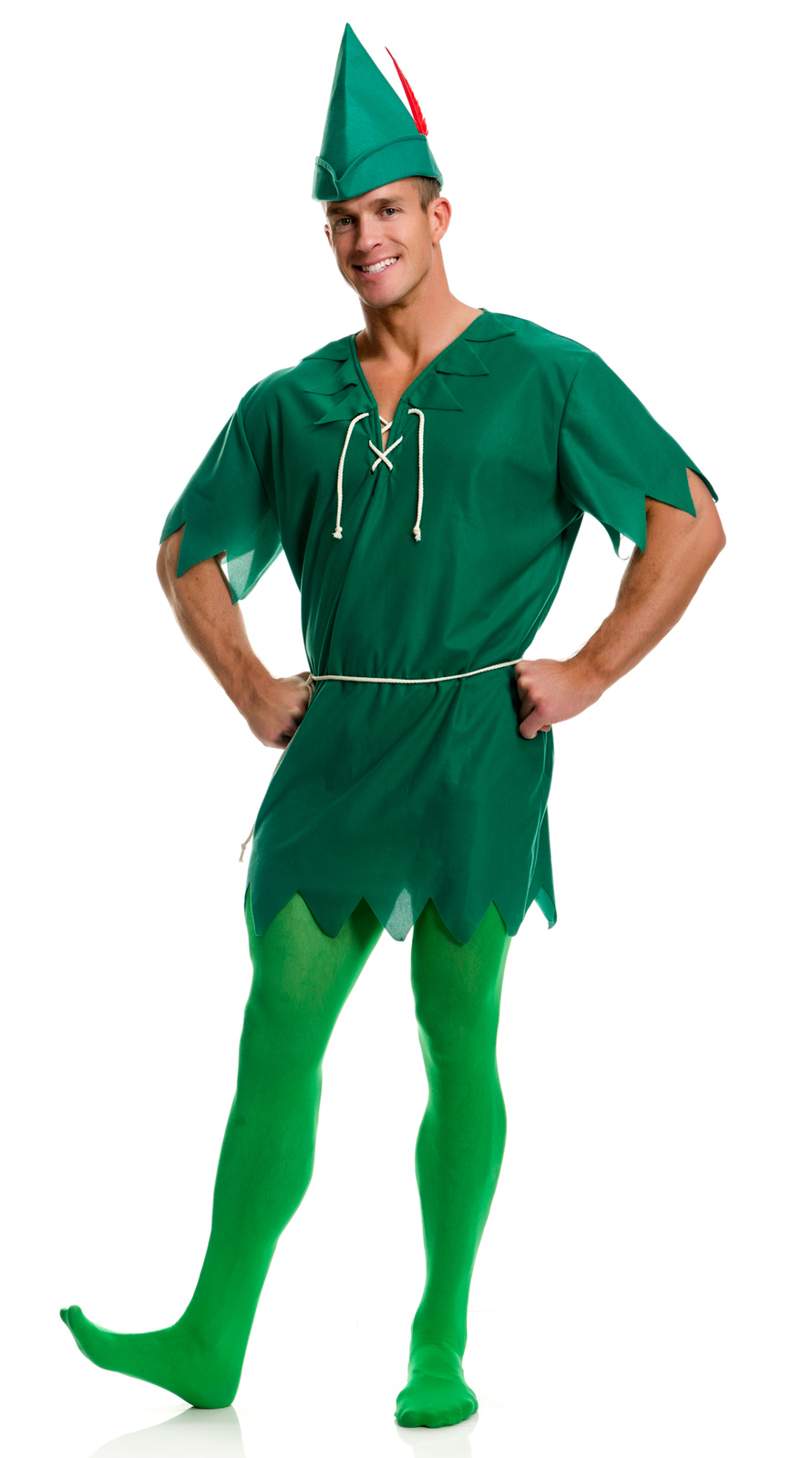 Men's Classic PETER PAN Tunic Hat Tights Forest Elf Costume Adult XS S ...