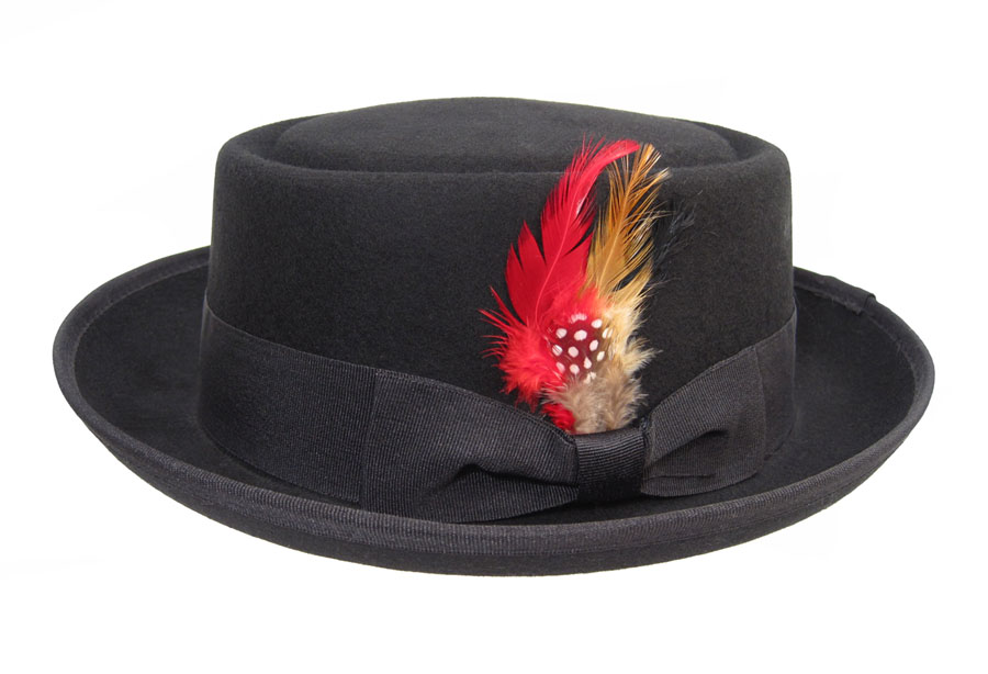 PORK PIE Flat Top FEDORA Feather GODFATHER Hat Black | eBay