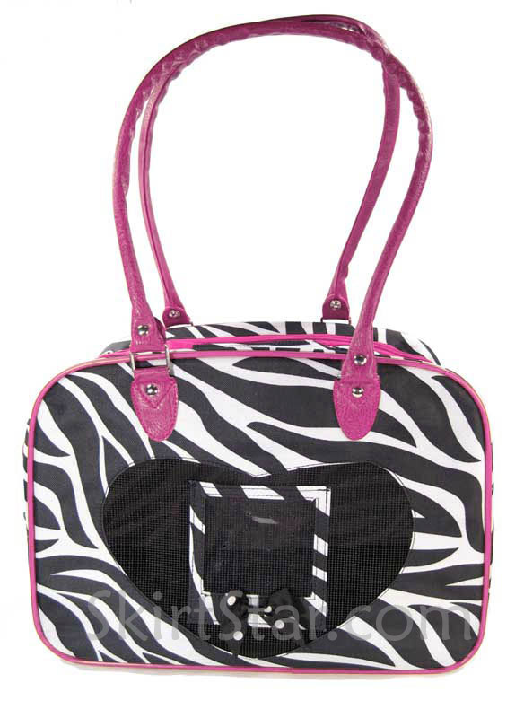 DOG CARRIER pet CAT ZEBRA Pink TRAVEL puppy NYLON purse bag black 