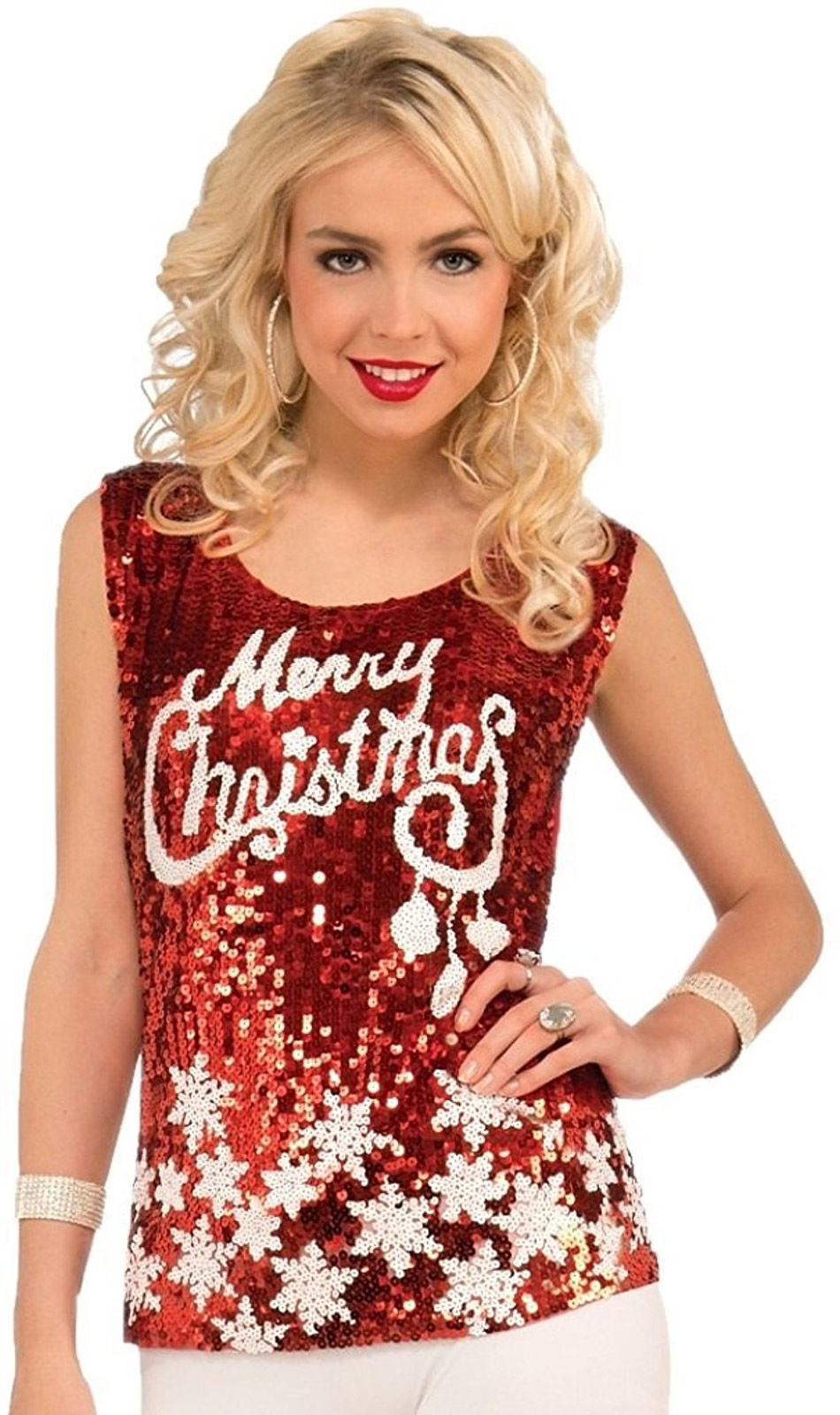 Merry Christmas Holiday Red Sequin Women's Tank Top Shirt Standard & XL ...