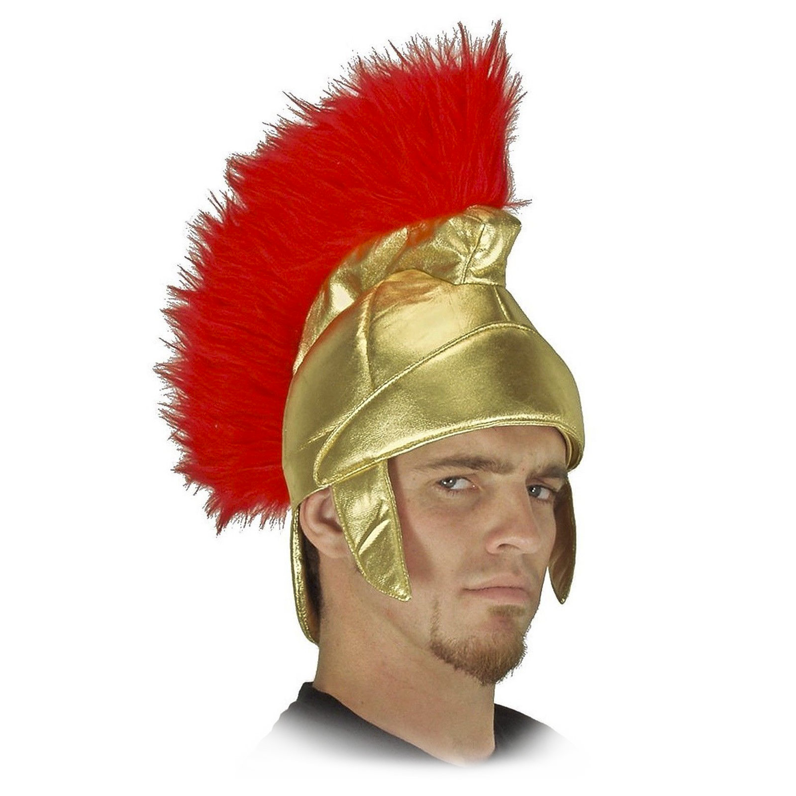 Roman Soldier Costume Hat Red Gold Trojan USC Warrior Fuzzy Plush Mens ...