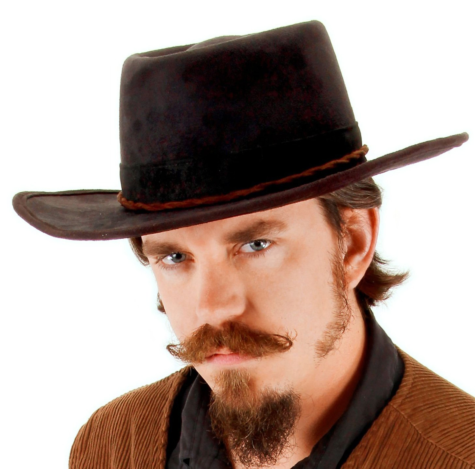 Western Outlaw Costume Hat Sheriff Wild West Billy Kid Adult Men Brown ...